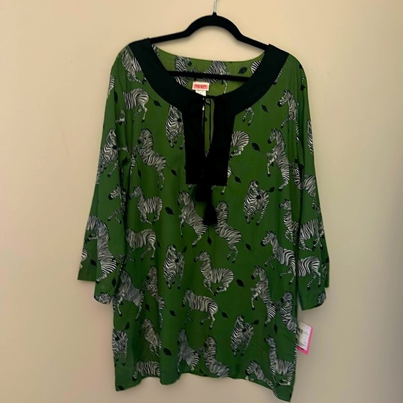 NWT Kate Spade Women’s Tunic Cover Up Zebra Green Black Tie Front Sz Small Chic - Picture 4 of 12